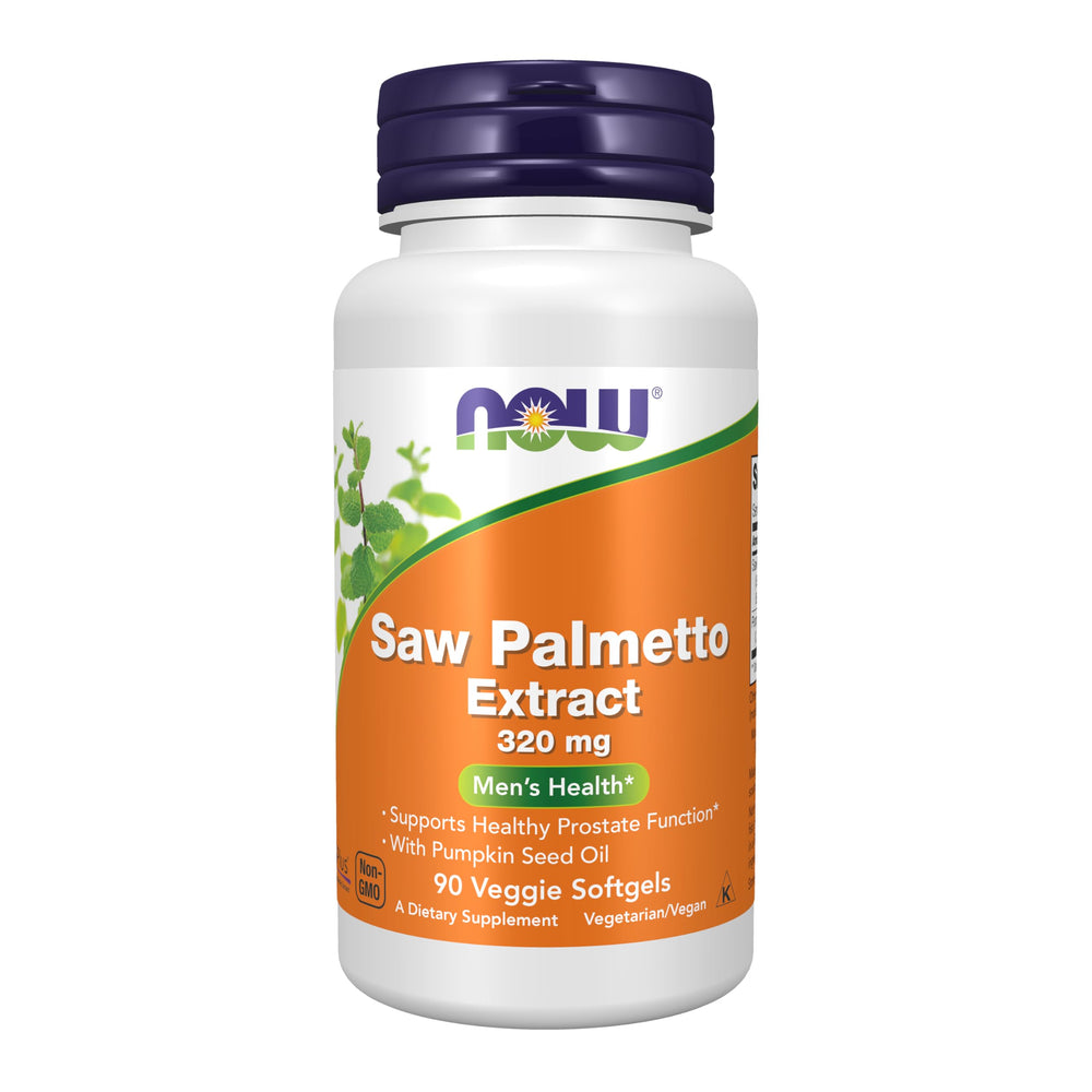 NOW Saw Palmetto 320 mg with Pumpkin Seed Oil bottle label