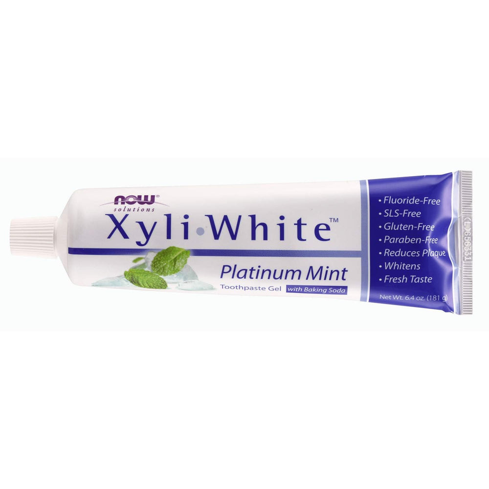Fluoride-free toothpaste gel with xylitol branding