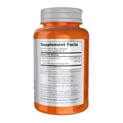 Six vegan capsules shown for NOW Arginine & Ornithine