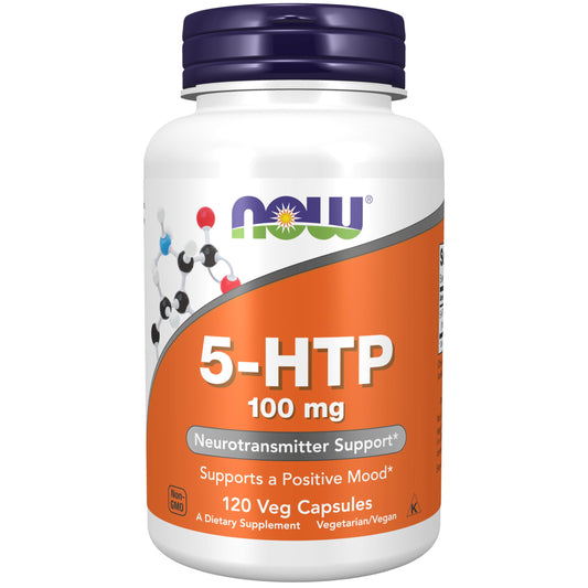 NOW Supplements 5-HTP 100 mg vegan capsules bottle