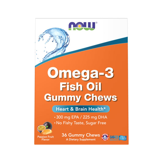 NOW Omega-3 Fish Oil Gummy Chews orange passion fruit flavor bottle