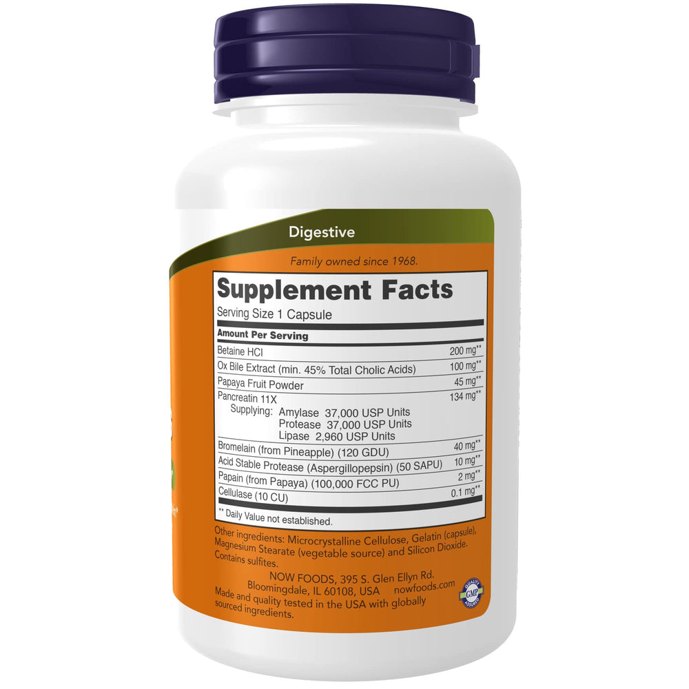 NOW Super Enzymes bottle back label and directions