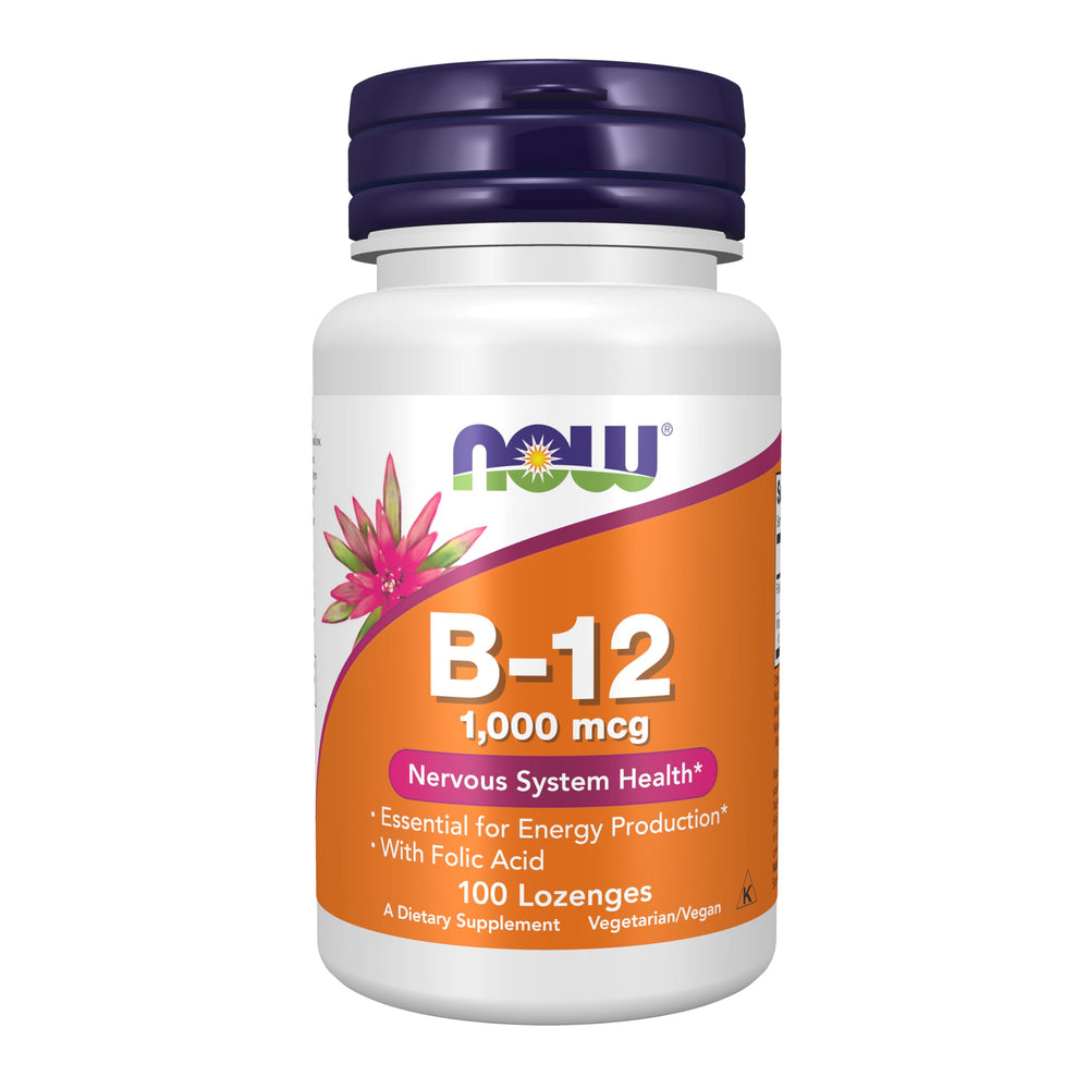 NOW Supplements Vitamin B-12 1000 mcg with Folic Acid bottle label