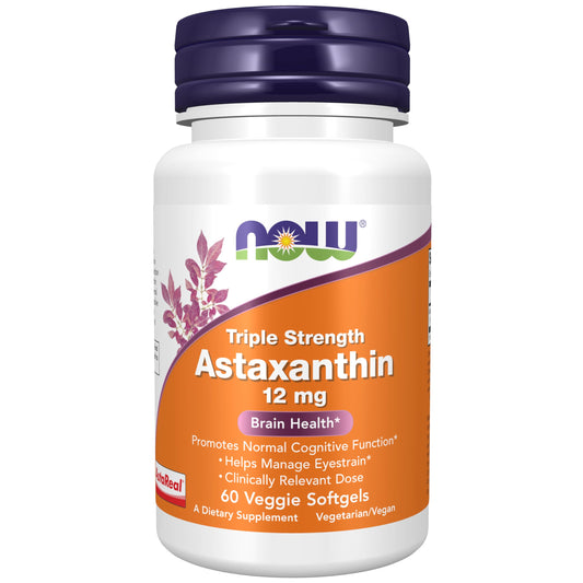 NOW Supplements triple strength astaxanthin 12 mg softgels bottle label