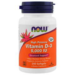NOW Vitamin D-3 5000 IU 240 softgels bottle label