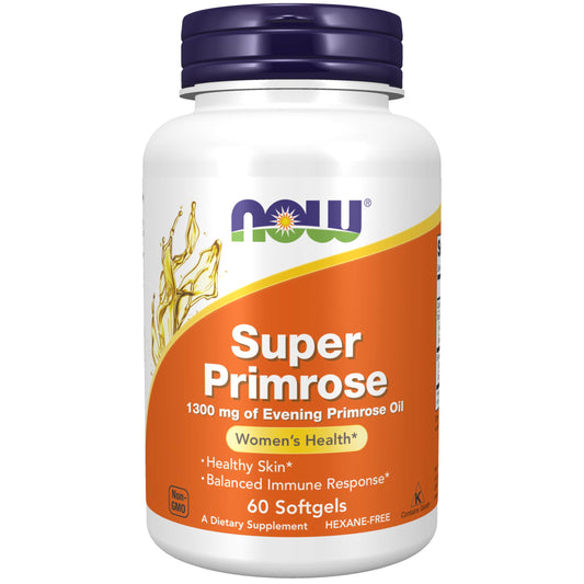 NOW Super Primrose Oil bottle with 60 softgels