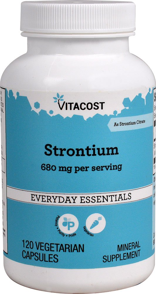 NSI Strontium bottle label showing 680 mg per serving