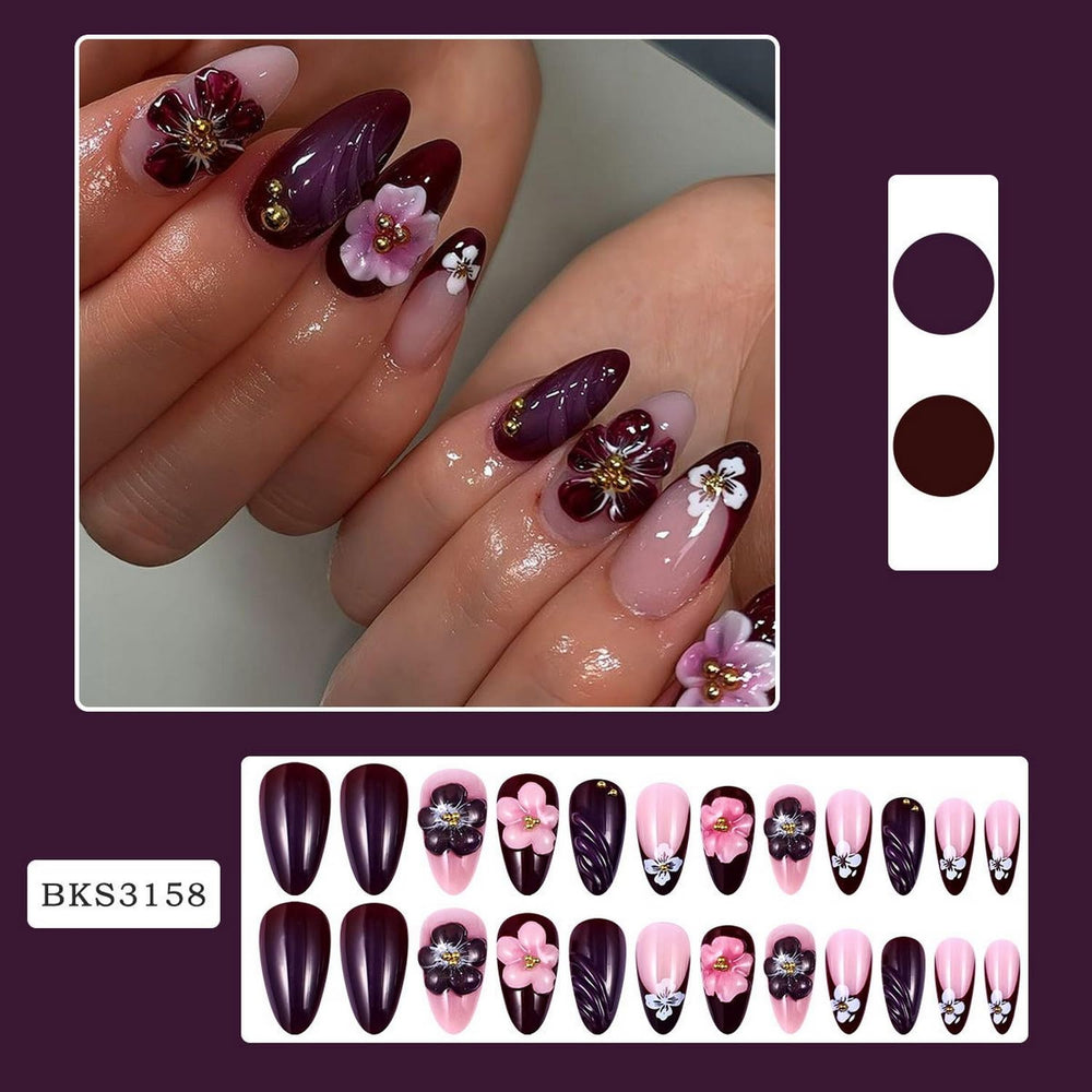 NSSHEL almond-shaped full-cover press-on nails for quick at-home manicure.