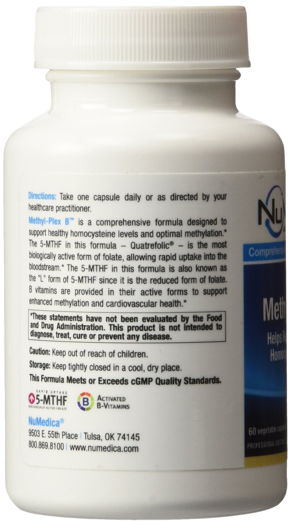 NuMedica Methyl-Plex B 60 Vegetable Capsules nutrition facts panel