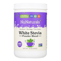Front view of NuNaturals White Stevia Powder 12 oz container