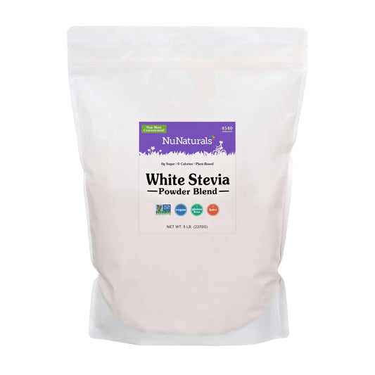 NuNaturals White Stevia Powder Blend 5 lb bag packaging