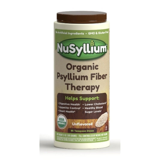 Front view of NuSyllium Organic Psyllium Husk Powder packaging
