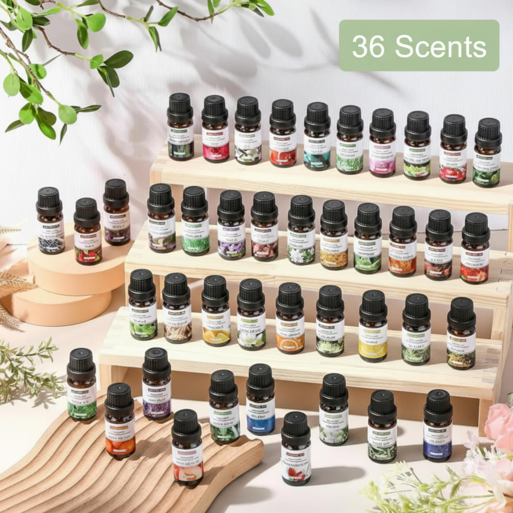 Close-up of 10ml essential oil bottles in the Nuanchu set