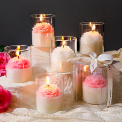 Nuanchu 6-pack flower candles in an elegant gift box for wedding keepsakes.
