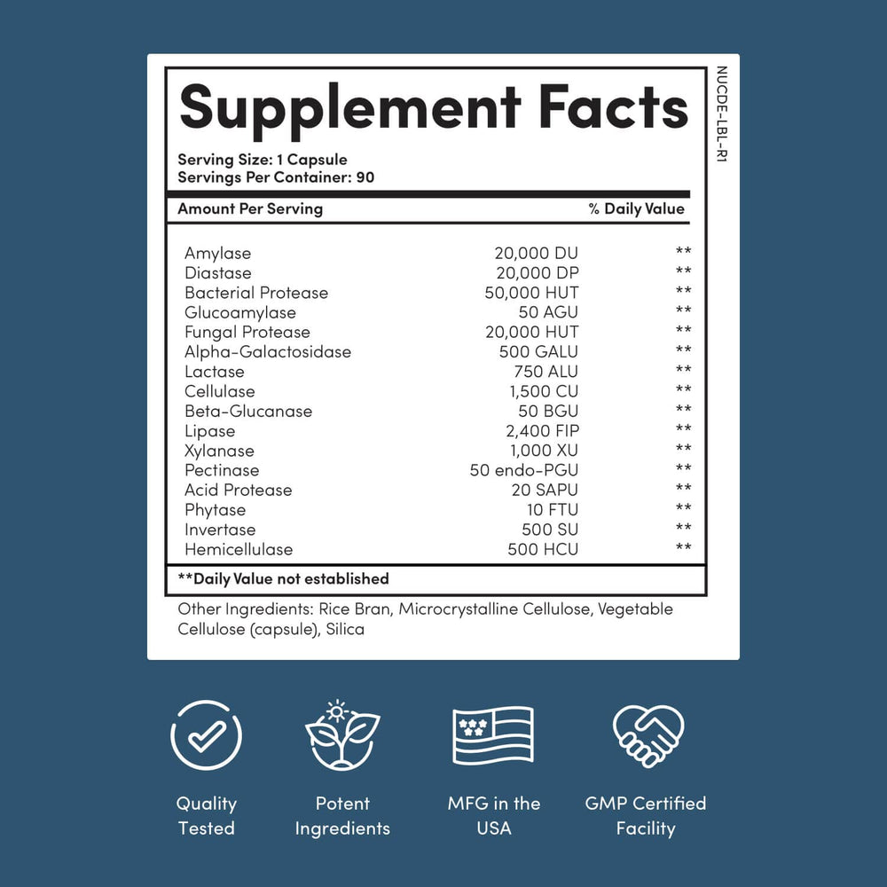 Nucific Digestive Enzyme Supplement bottle label close-up