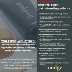 Back view of Nudge toothpaste pack 2 with product details