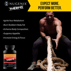 Nugenix Thermo bottle beside fitness equipment