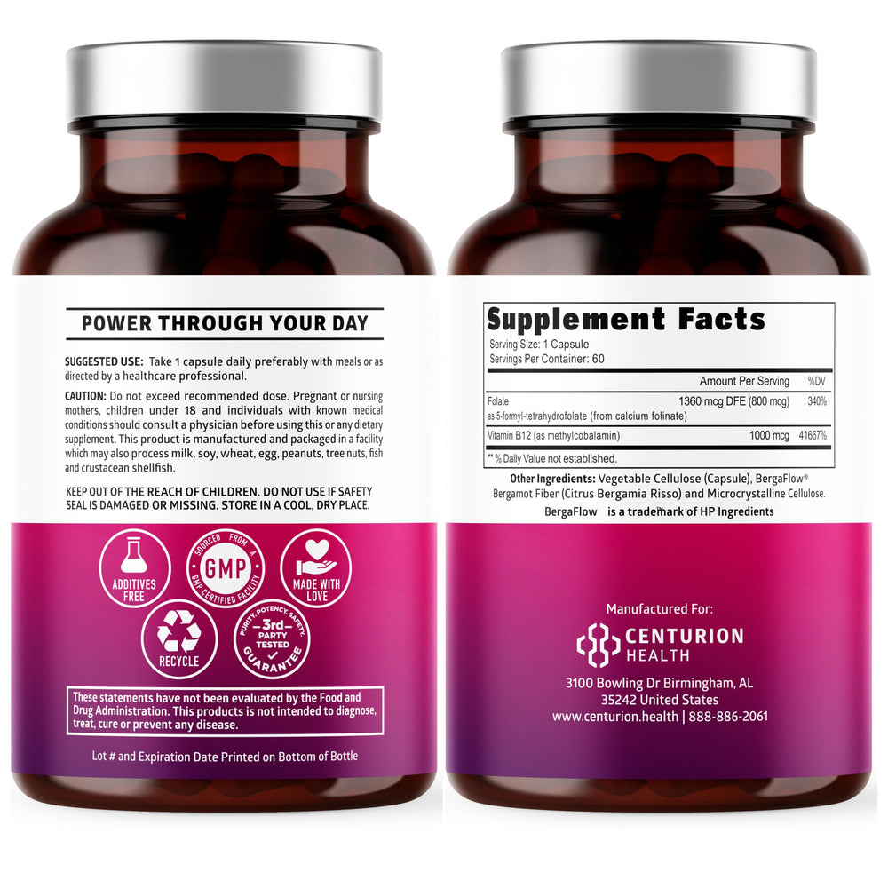 Close-up of methylated B12 and folate ingredients in the supplement