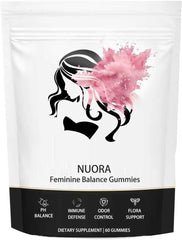 Gommes Nuora équilibre féminin – bouteille et bien-être intime au quotidien.