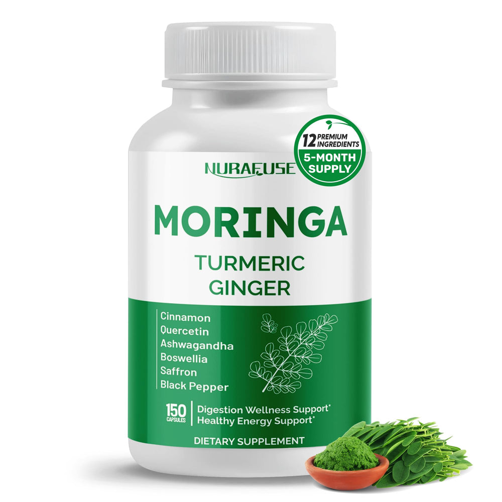 Nurafuse Moringa 12-in-1 bottle with 150 capsules