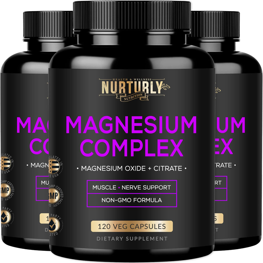 NURTURLY Magnesium Citrate Oxide capsules in bottle for high absorption.