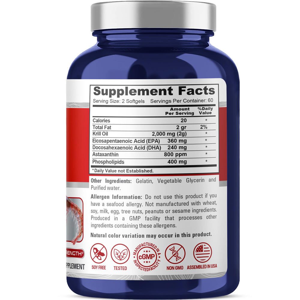 Front view of NusaPure Krill Oil bottle with 120 softgels visible