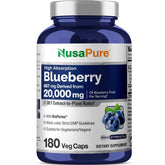 NusaPure Blueberry Concentrate 30:1 Extract bottle label with 180 vegan capsules