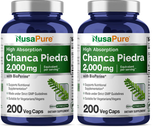 Front view of NusaPure Chanca Piedra 2000mg bottle