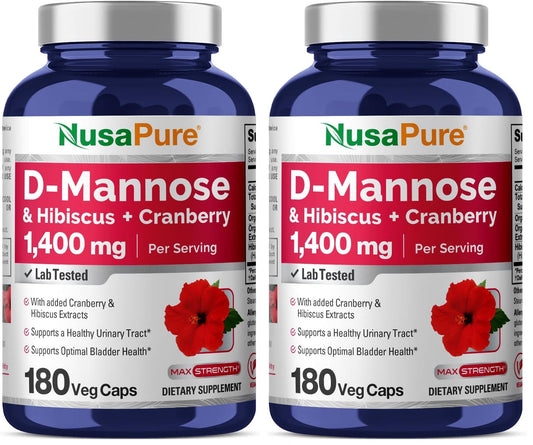 NusaPure D-Mannose Complex 1400 mg bottle with Hibiscus and Cranberry