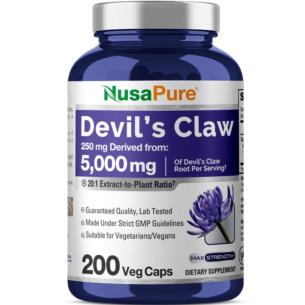 NusaPure Devil's Claw 20:1 Extract bottle with 200 veggie capsules