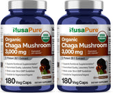 NusaPure Chaga 20:1 extract bottle with 180 capsules pack of 2