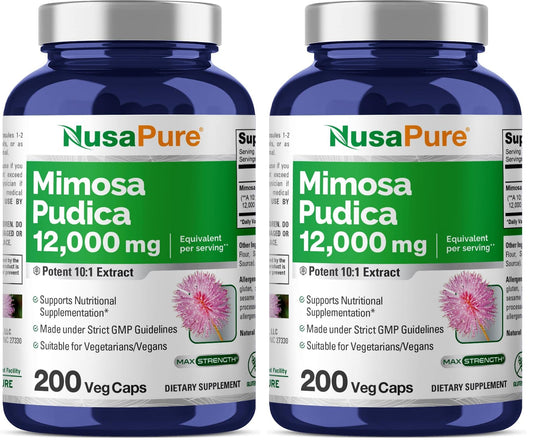 NusaPure Mimosa Pudica Seed bottle with 200 vegan capsules - Pack 2