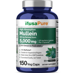 NusaPure Mullein Leaf Capsules 10:1 Extract - 500 mg per capsule, 150-count