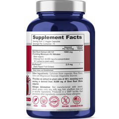 NusaPure Beet Root capsules on a blister pack showcasing 150 capsules per bottle.