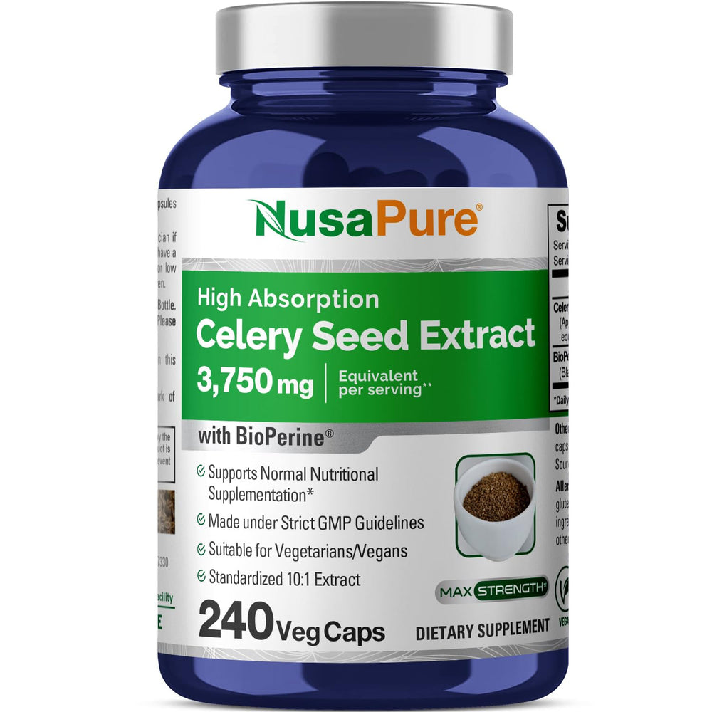 NusaPure Celery Seed Capsules 10:1 Extract – 375 mg per serving (3750 mg equivalent) in 240 veggie capsules