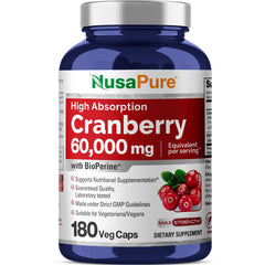 NusaPure Cranberry 60,000 mg 180 vegan capsules bottle