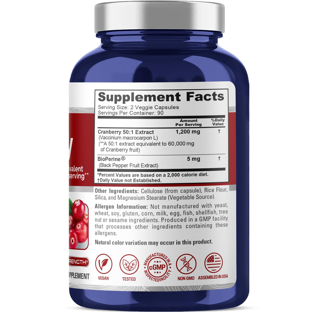 Cranberry 50:1 standardized extract information on label