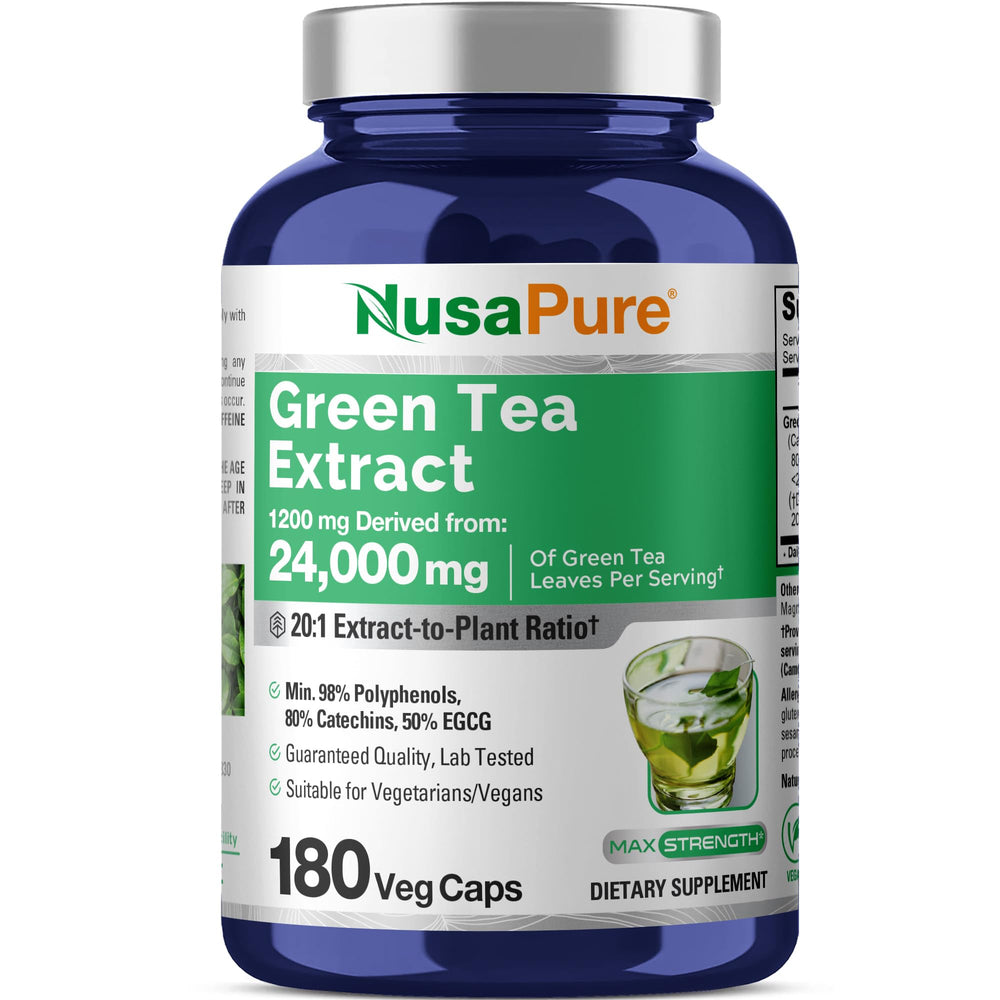 NusaPure Green Tea 20:1 Extract bottle with 180 vegan capsules