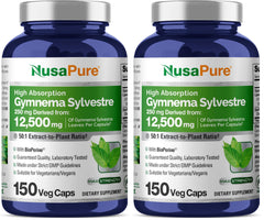 NusaPure Gymnema Sylvestre 50:1 extract per capsule Bioperine, 150-count, pack 2