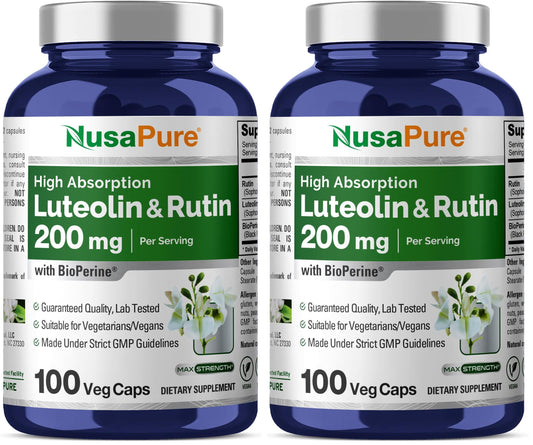 Front view of NusaPure Luteolin Complex with Rutin 200 mg bottle (Pack of 2)