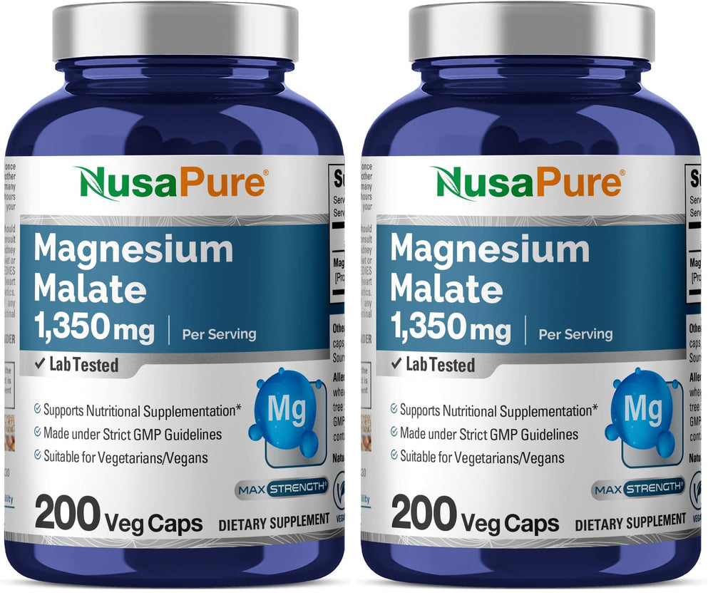 NusaPure Magnesium Malate 1350mg bottle with 200 veggie capsules