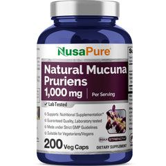 NusaPure Mucuna Pruriens 1000mg bottle with 200 veggie caps