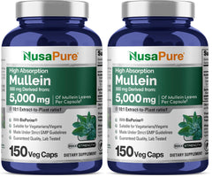 Front view of NusaPure Mullein Leaf Capsules 150-count Pack of 2