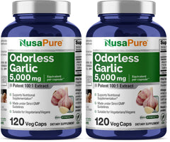 Bottle of NusaPure Odorless Garlic 100:1 Extract capsules