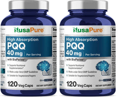 NusaPure PQQ 40 mg bottle hero image with 120 veggie capsules Pack of 2