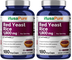 NusaPure Red Yeast Rice 1800mg 180 Veggie Capsules bottle – Pack of 2