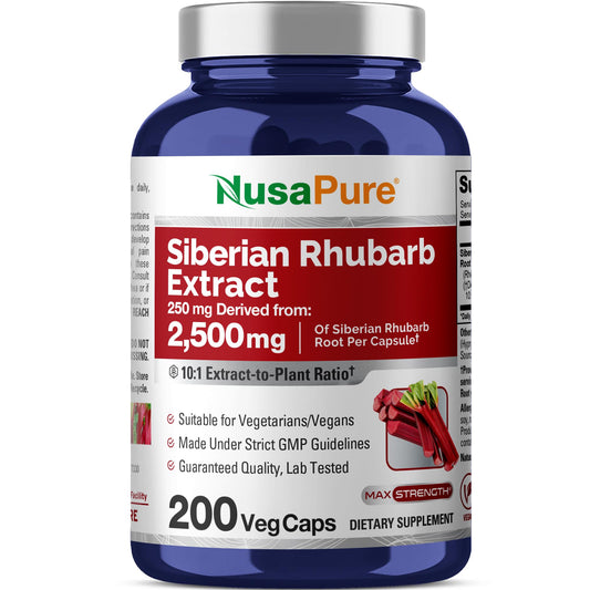 NusaPure Siberian Rhubarb 10:1 extract bottle with 200 capsules