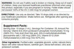 Close-up of Methyl Factors bottle label showing vitamin B12 and folic acid