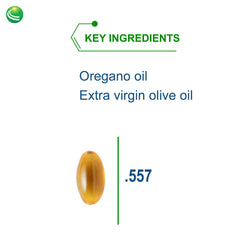 Bottle label highlighting natural oregano extract and carvacrol content