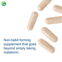 Row of 60 veggie capsules from Sleep Factors bottle